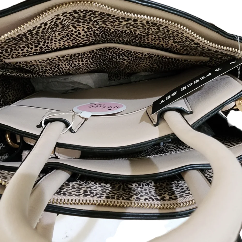 Alyssa New 3-Piece Beige Tote Handbah Set - Shoulder Bag, Crossbody & Wristle
